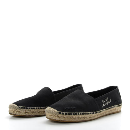 Saint Laurent Canvas Nappa Elba Logo Embroidered Espadrilles 39 Black 3 of 10