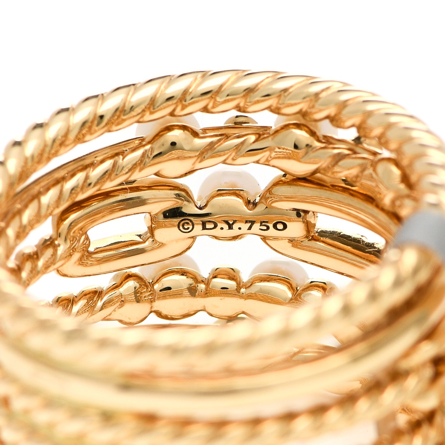David Yurman 18K Yellow Gold Diamond Pearl 16mm Petite Perle Multi-Row Ring 54 7 4 of 4