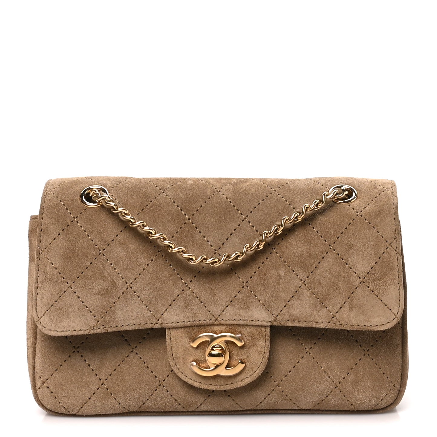 Suede Calfskin Mini Souplissimo Flap Dark Beige