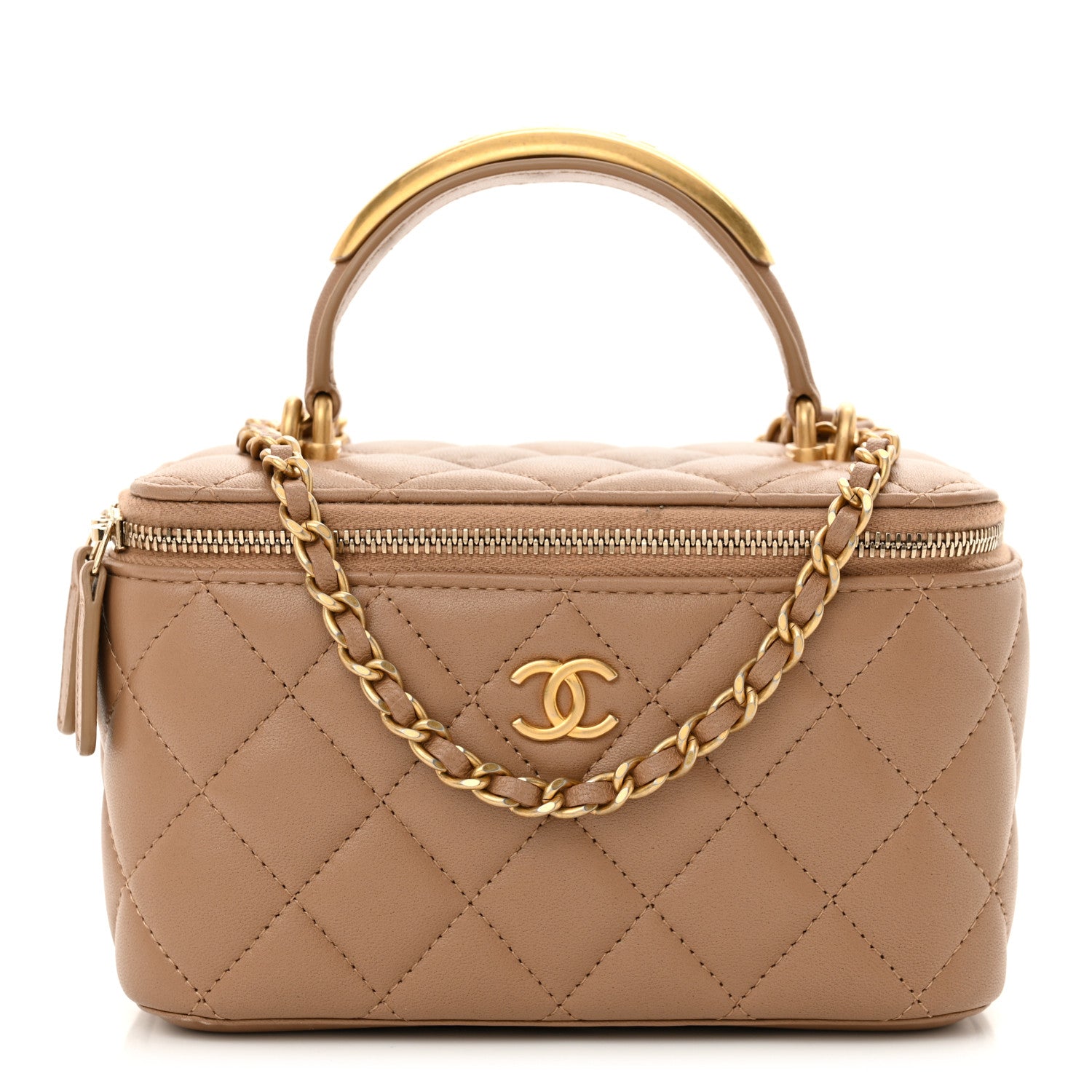 Chanel Lambskin Quilted Metal Small Top Handle Vanity Case With Chain Beige 1 of 10