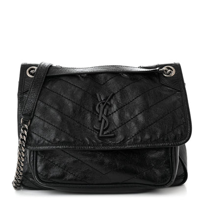 Saint Laurent Crinkled Calfskin Matelasse Monogram Medium Niki Chain Satchel Black 1 of 11