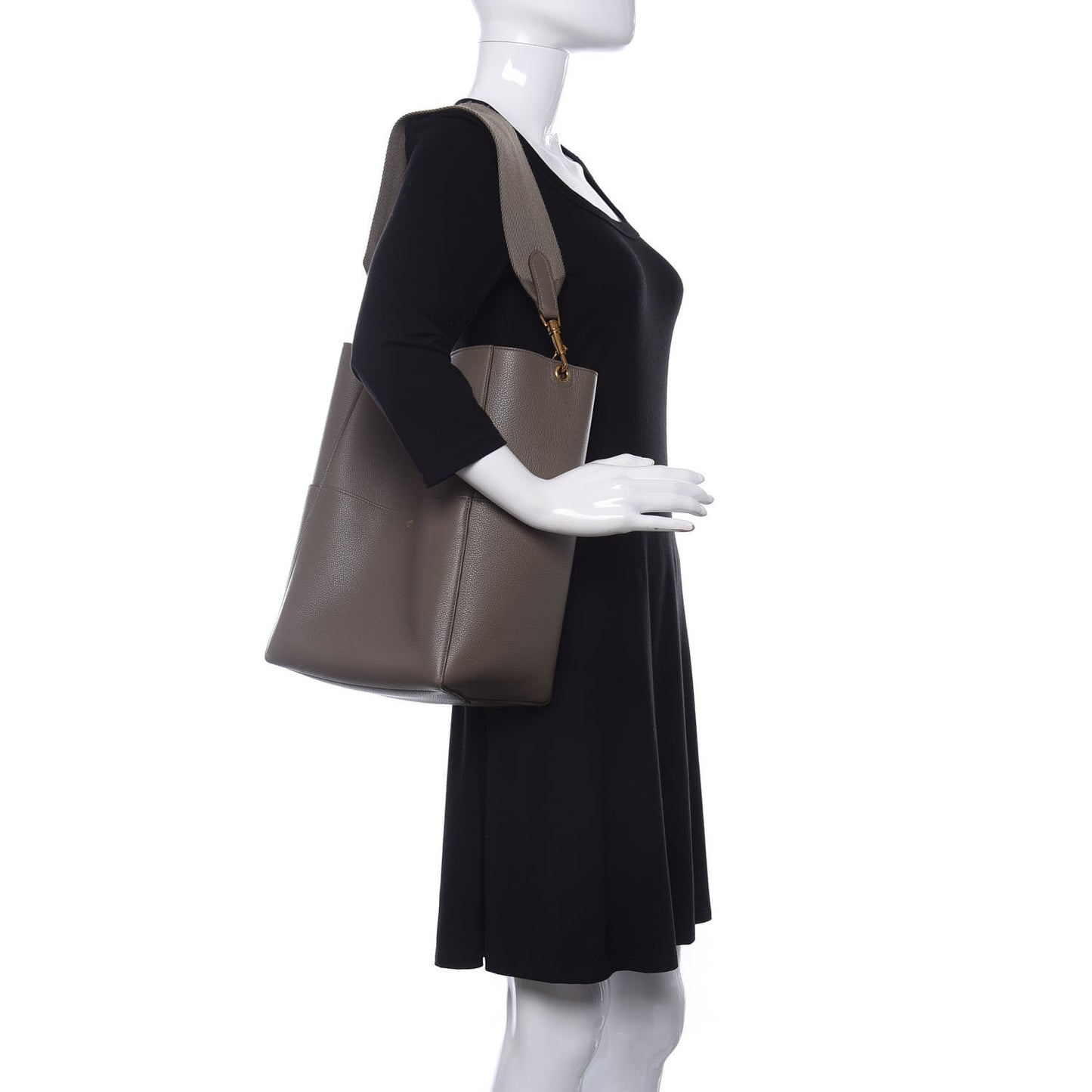 Soft Grained Calfskin Sangle Bucket Bag Taupe