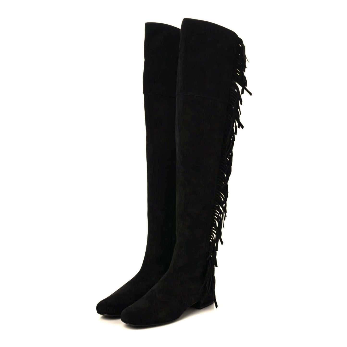 Suede Goatskin BB 20 Over The Knee Fringed Boots 35 Black
