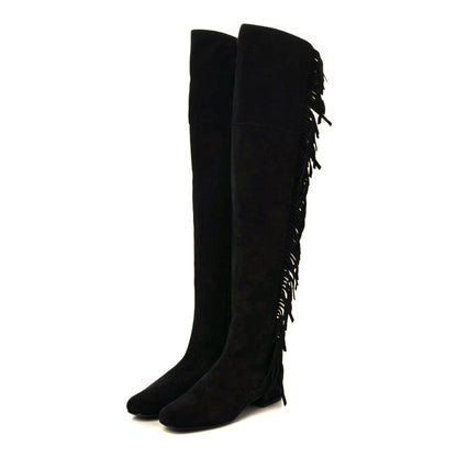 Saint Laurent Suede Goatskin BB 20 Over The Knee Fringed Boots 35 Black 3 of 7