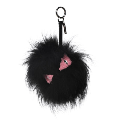 Fendi Fox Fur Shearling Crystal Pinky Punky Monster Bag Bug Charm Black Bubblegum 1 of 4