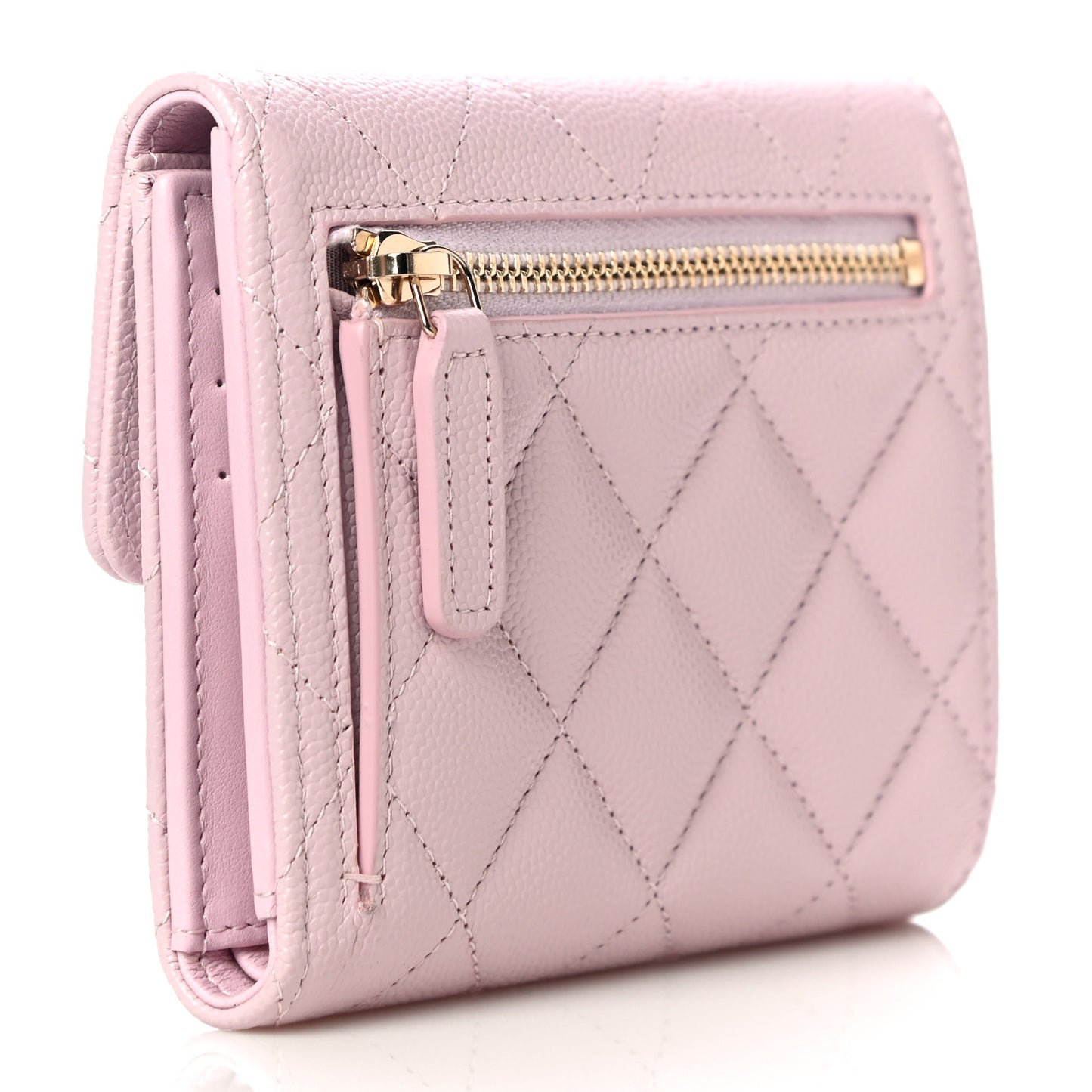 Caviar Quilted Compact Flap Wallet Light Pink