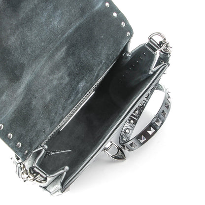 Valentino Garavani Craquele Calfskin Rockstud Shoulder Flap Messenger Bag Black 5 of 7
