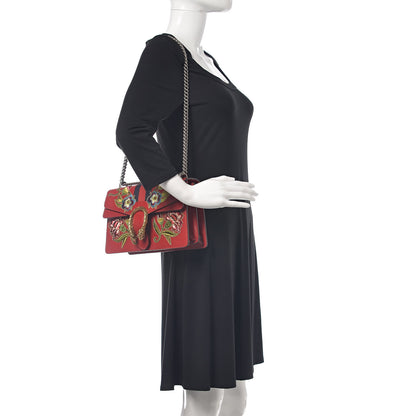 Gucci Calfskin Web Floral Embroidered Small Dionysus Shoulder Bag Hibiscus Red 2 of 9