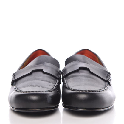 Hermes Calfskin Cotton Canvas Lining Womens Kennedy Loafers 41 Black 2 of 9