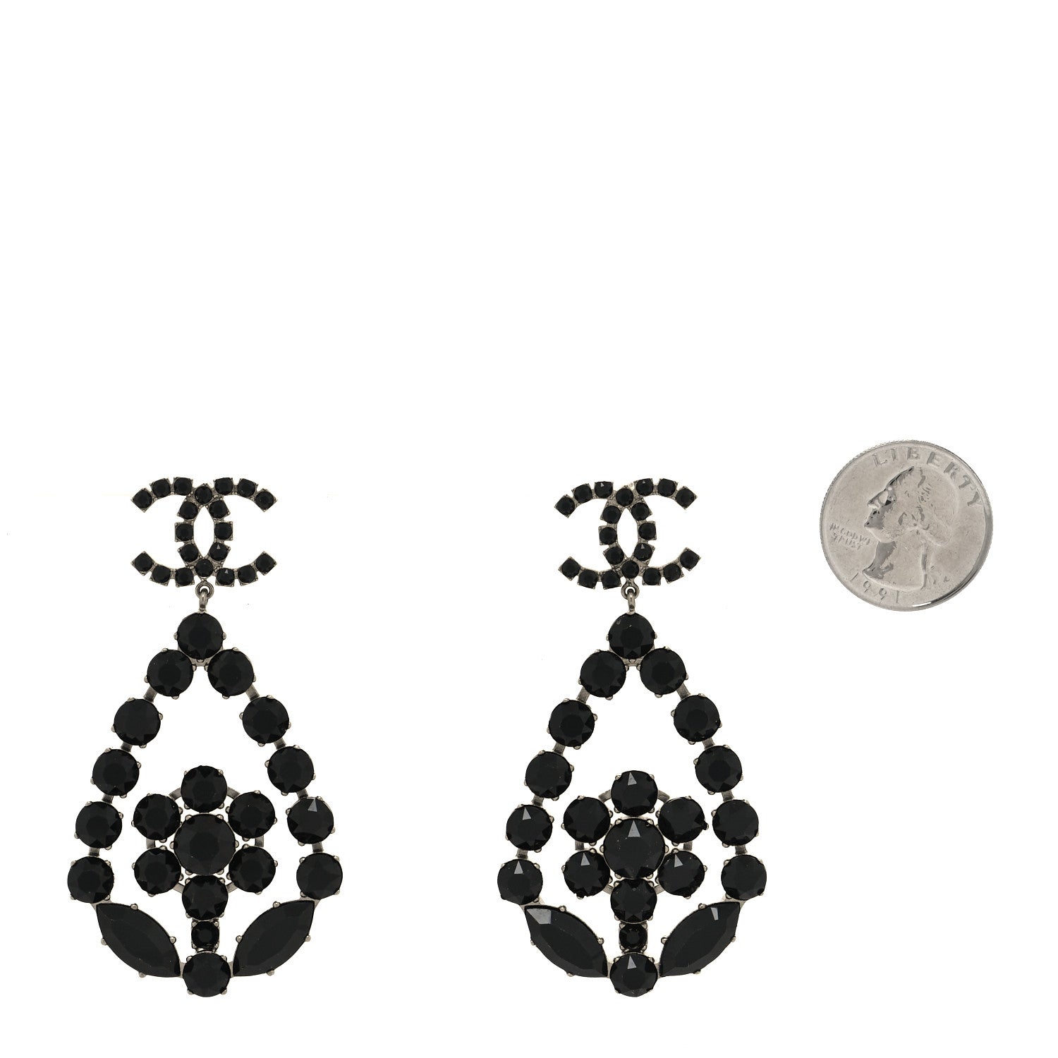 Chanel Ruthenium Crystal CC Drop Earrings Black 2 of 4