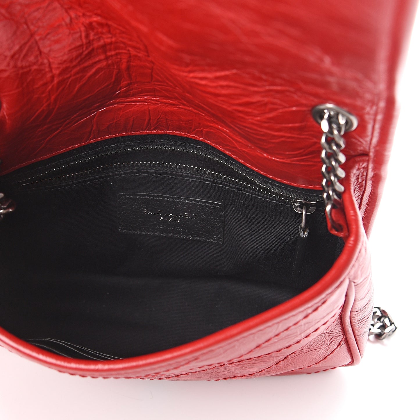 Crinkled Calfskin Matelasse Monogram Niki Chain Wallet Red
