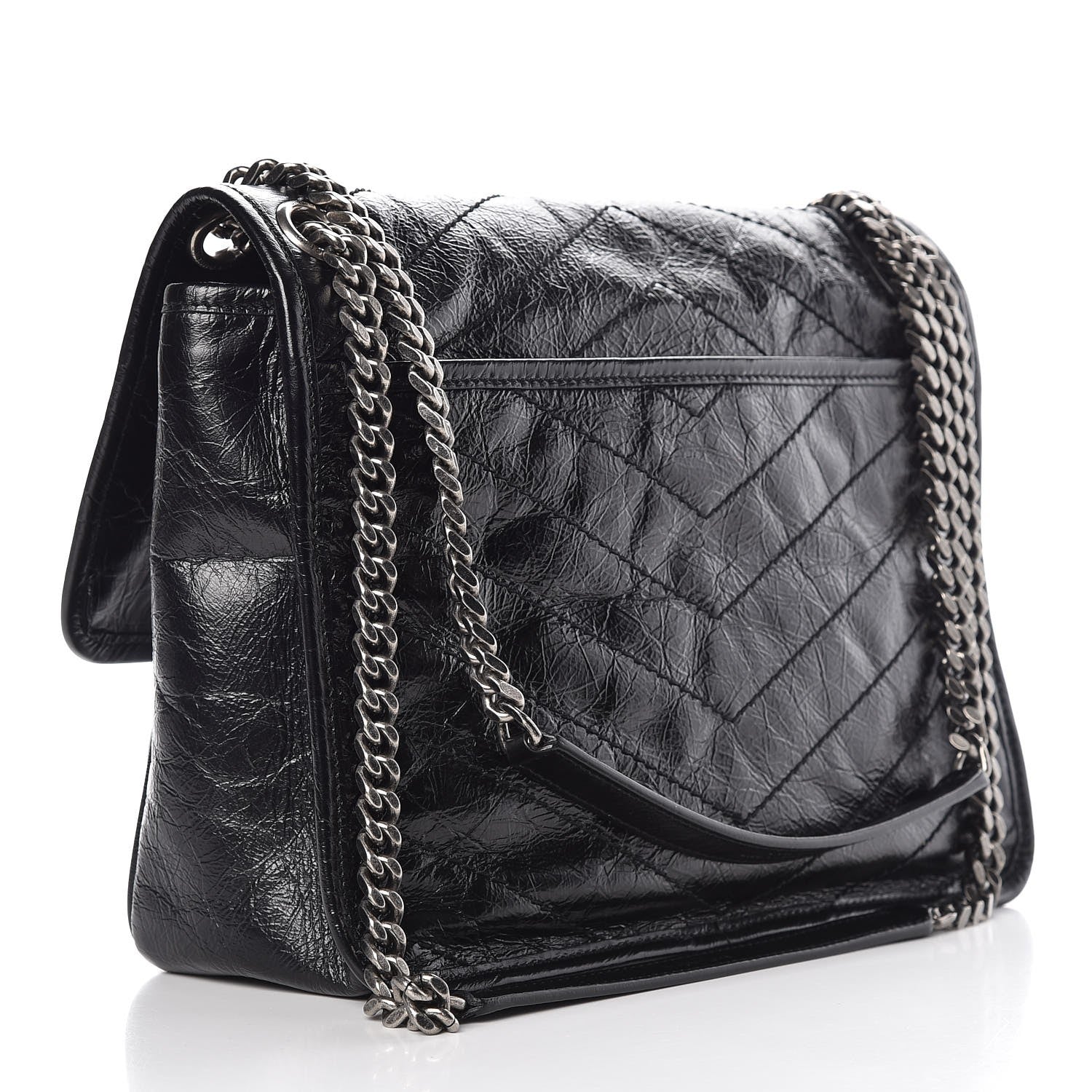 Saint Laurent Crinkled Calfskin Matelasse Monogram Medium Niki Chain Satchel Black 3 of 7
