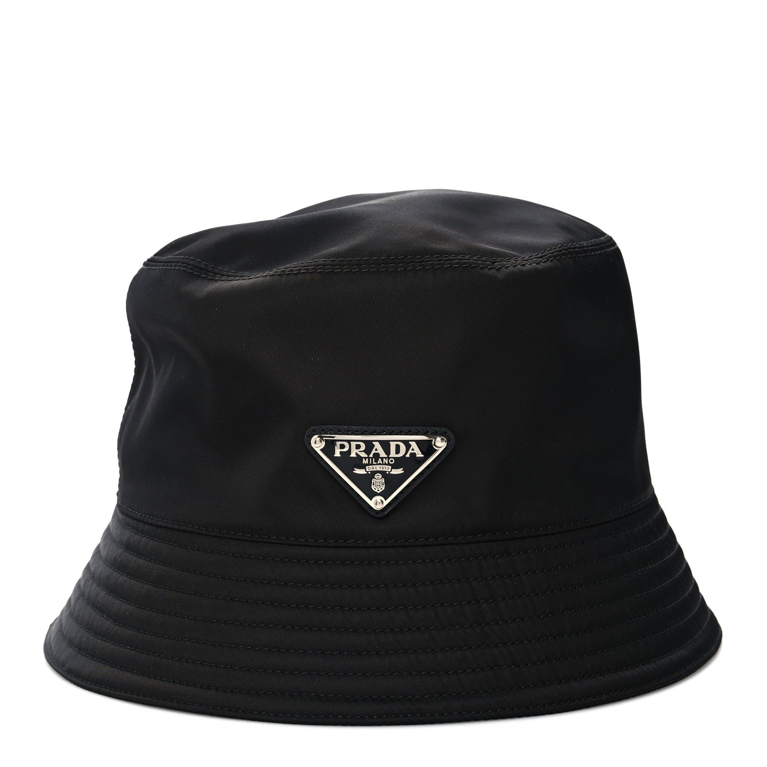 Prada Nylon Metal Triangle Logo Womens Bucket Hat M Black 2 of 8