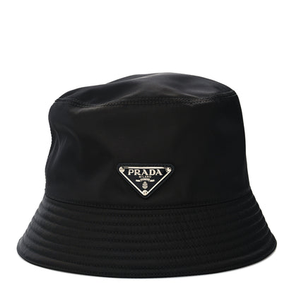 Prada Nylon Metal Triangle Logo Womens Bucket Hat M Black 2 of 8