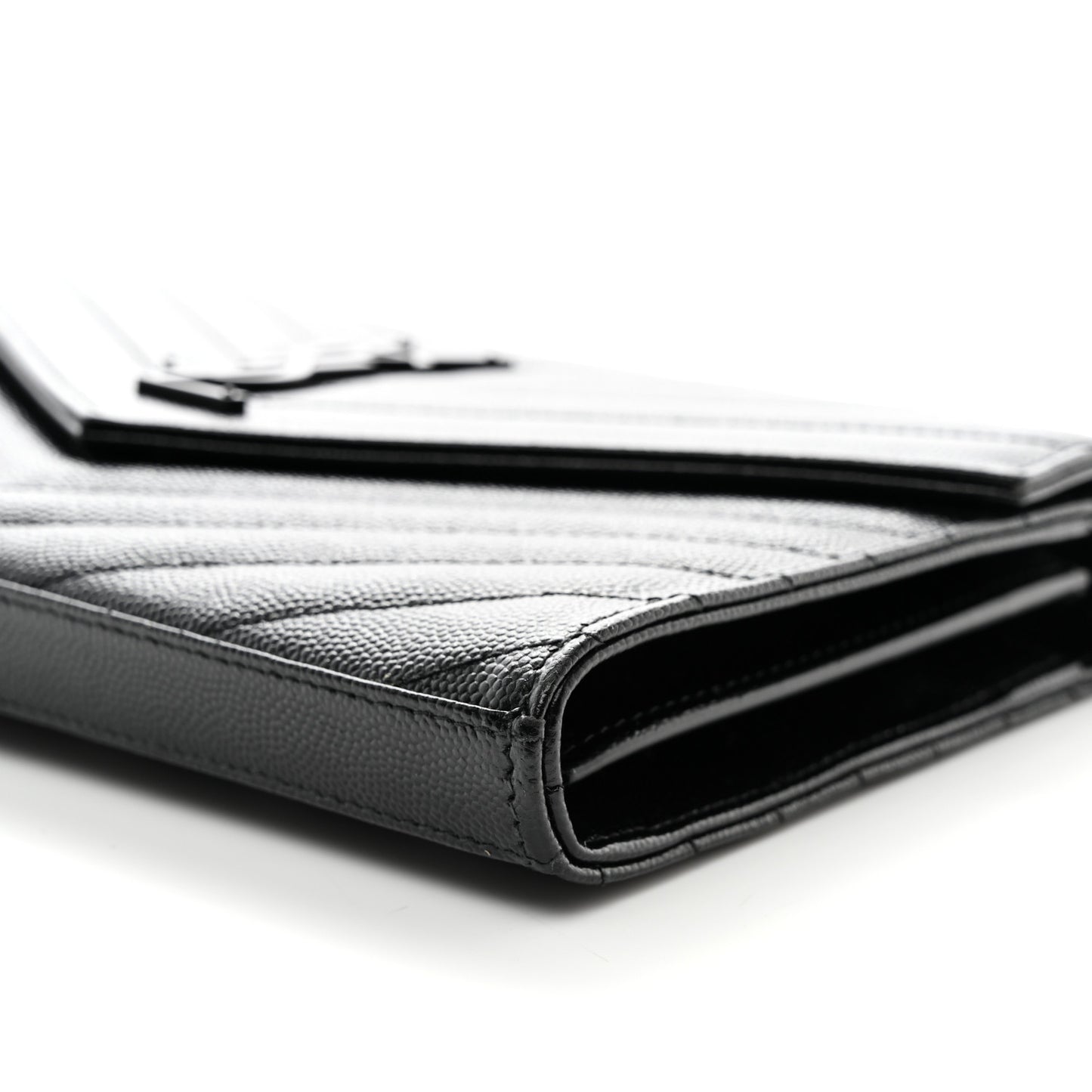 Grain De Poudre Matelasse Chevron Monogram Monochrome Envelope Chain Wallet Black
