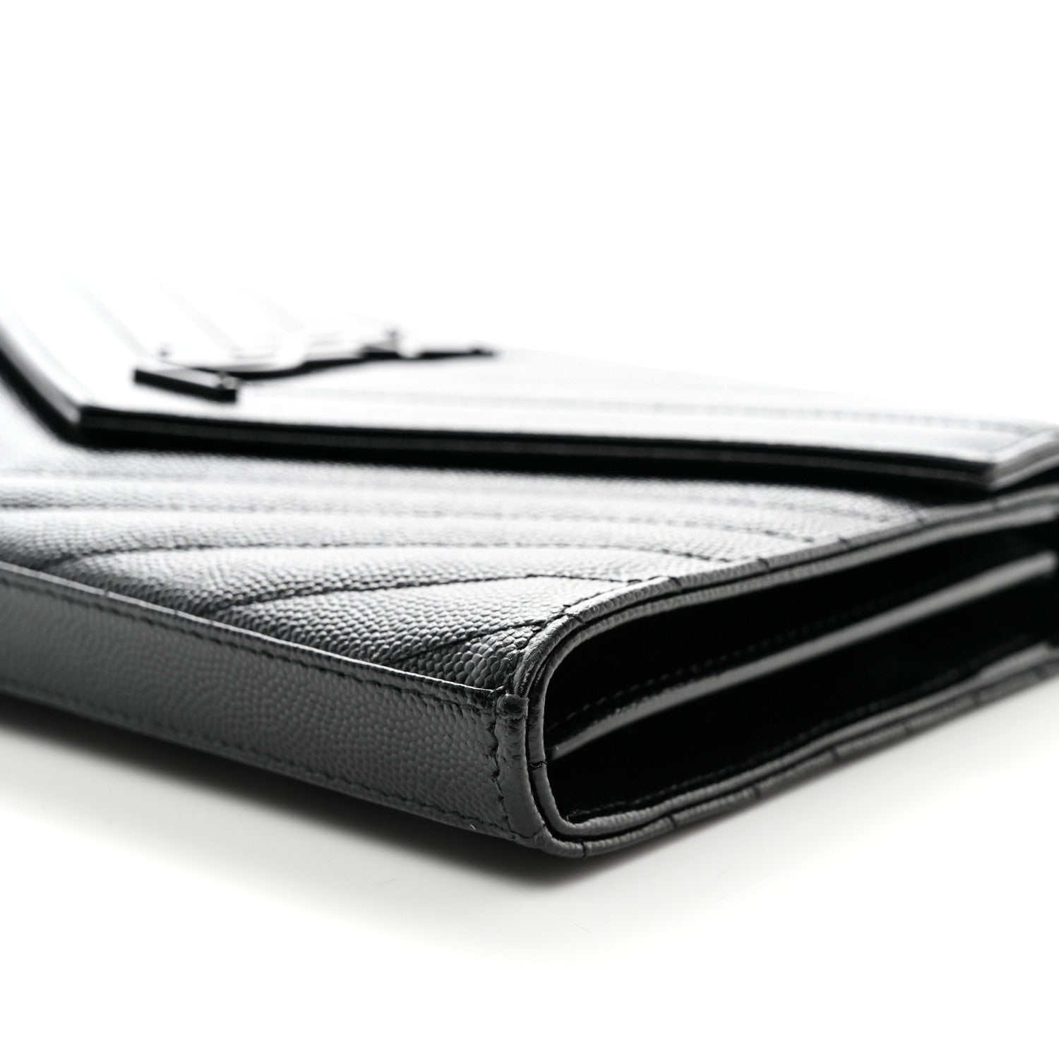Saint Laurent Grain De Poudre Matelasse Chevron Monogram Monochrome Envelope Chain Wallet Black 11 of 11
