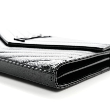 Saint Laurent Grain De Poudre Matelasse Chevron Monogram Monochrome Envelope Chain Wallet Black 11 of 11