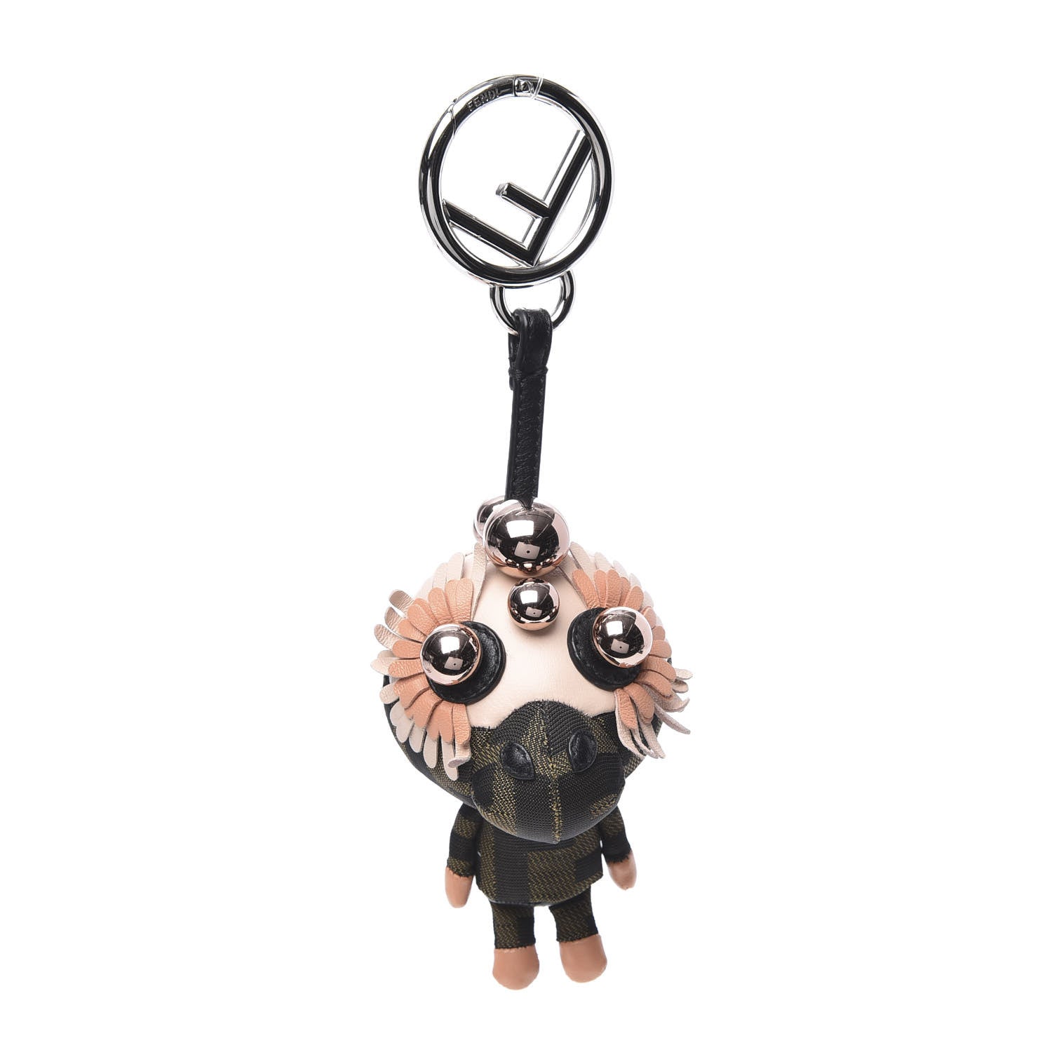 Fendi Shiny Nappa Zucca Pearl Fringe Space Monkey Bag Charm Plaster Albicocca Tobacco 1 of 3