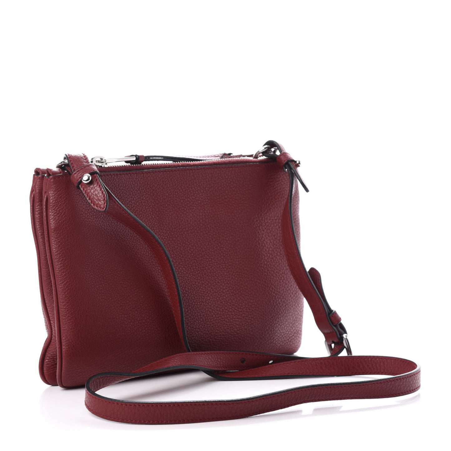 Vitello Phenix Double Zip Crossbody Bag Rubino