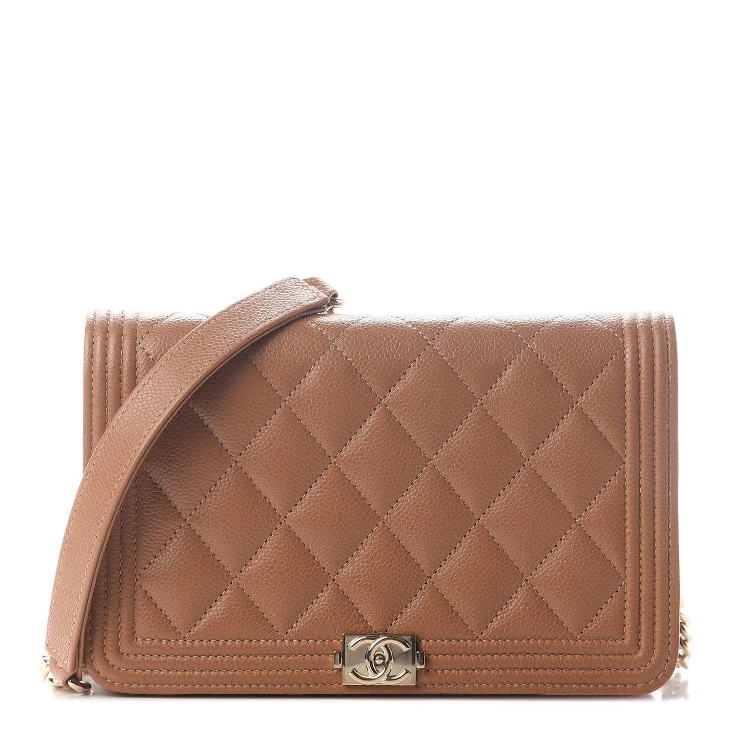 Caviar Quilted Boy Wallet On Chain WOC Brown
