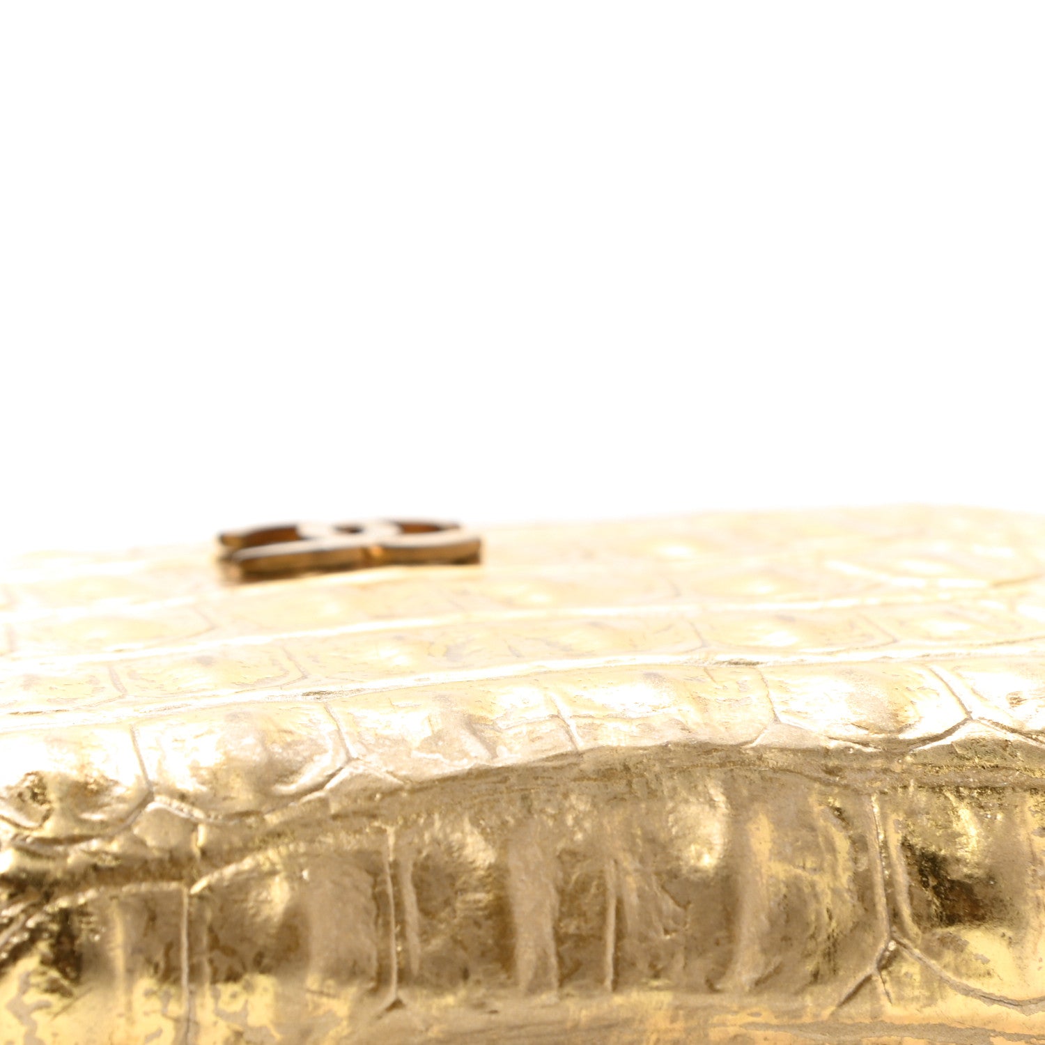 Chanel Metallic Calfskin Crocodile Embossed Cocodile Zip Coin Case Gold 10 of 11