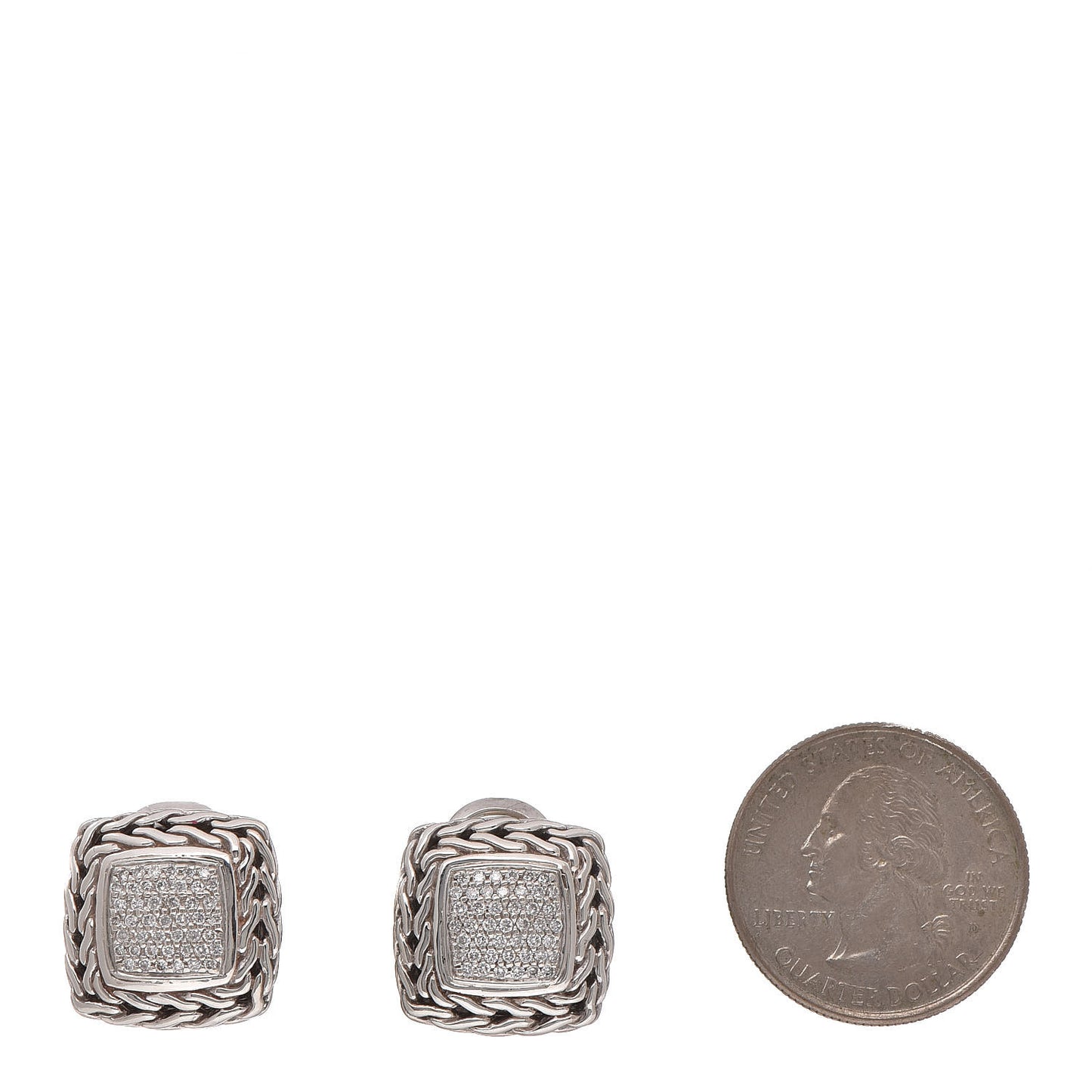 Sterling Silver 18K Gold Diamond Classic Chain Square Earrings