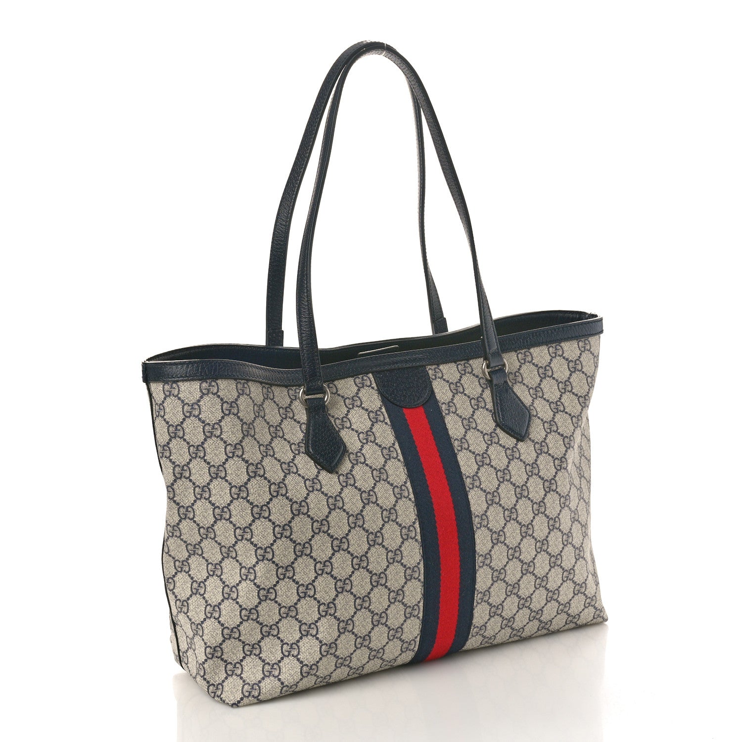 Gucci GG Supreme Monogram Textured Calfskin Web Medium Ophidia Shopping Tote Beige Blue 3 of 10