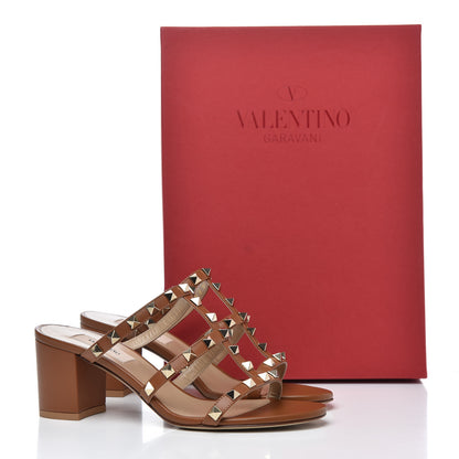 Valentino Garavani Calfskin Nappa Rockstud 60mm Caged Slide Sandals 36.5 Tobacco 13 of 13
