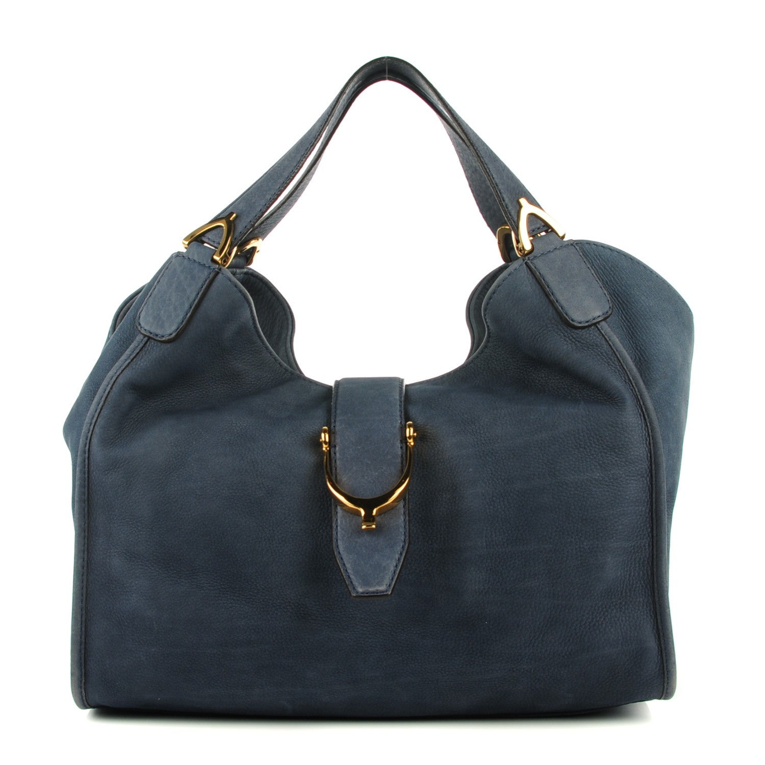 Gucci Nubuck Medium Soft Stirrup Shoulder Bag Navy 1 of 7