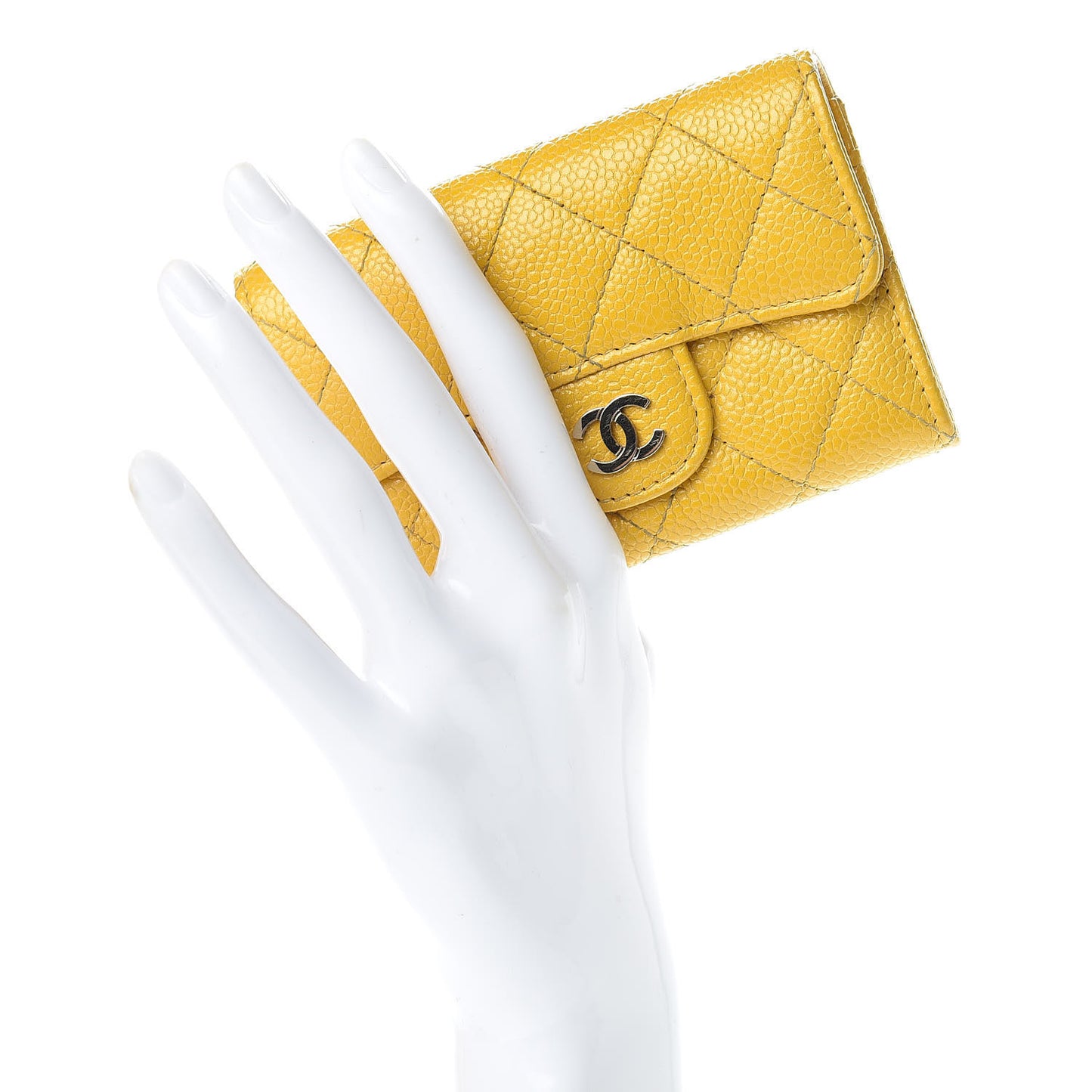 Caviar Quilted Flap Card Holder Yellow