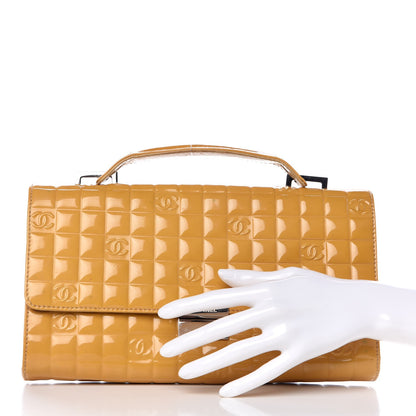 Chanel Patent Quilted Chocolate Bar Top Handle Clutch Yellow 2 of 12