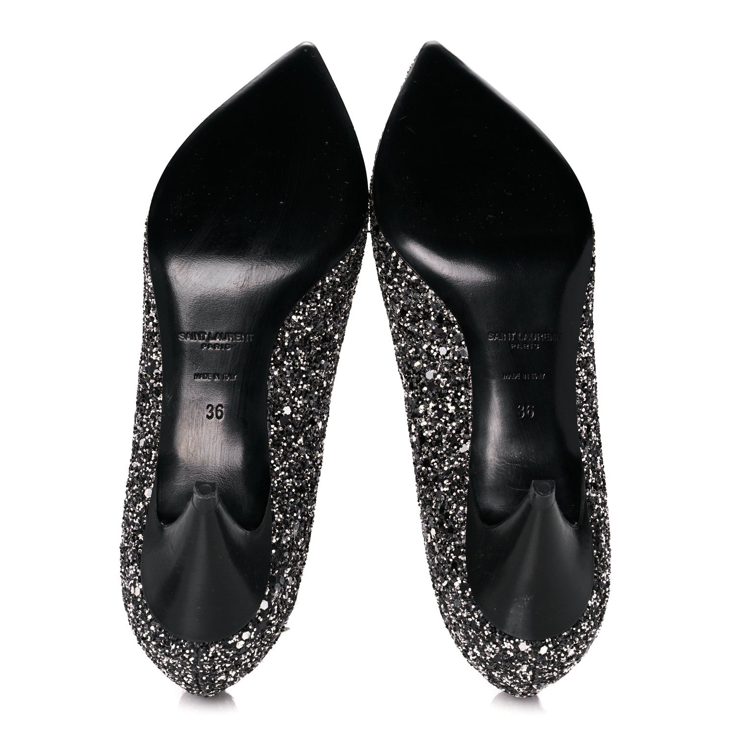 Saint Laurent Charlotte Glitter Point-toe Kitten-Heel Pumps 36 Black 5 of 9