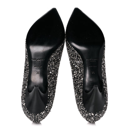 Saint Laurent Charlotte Glitter Point-toe Kitten-Heel Pumps 36 Black 5 of 9