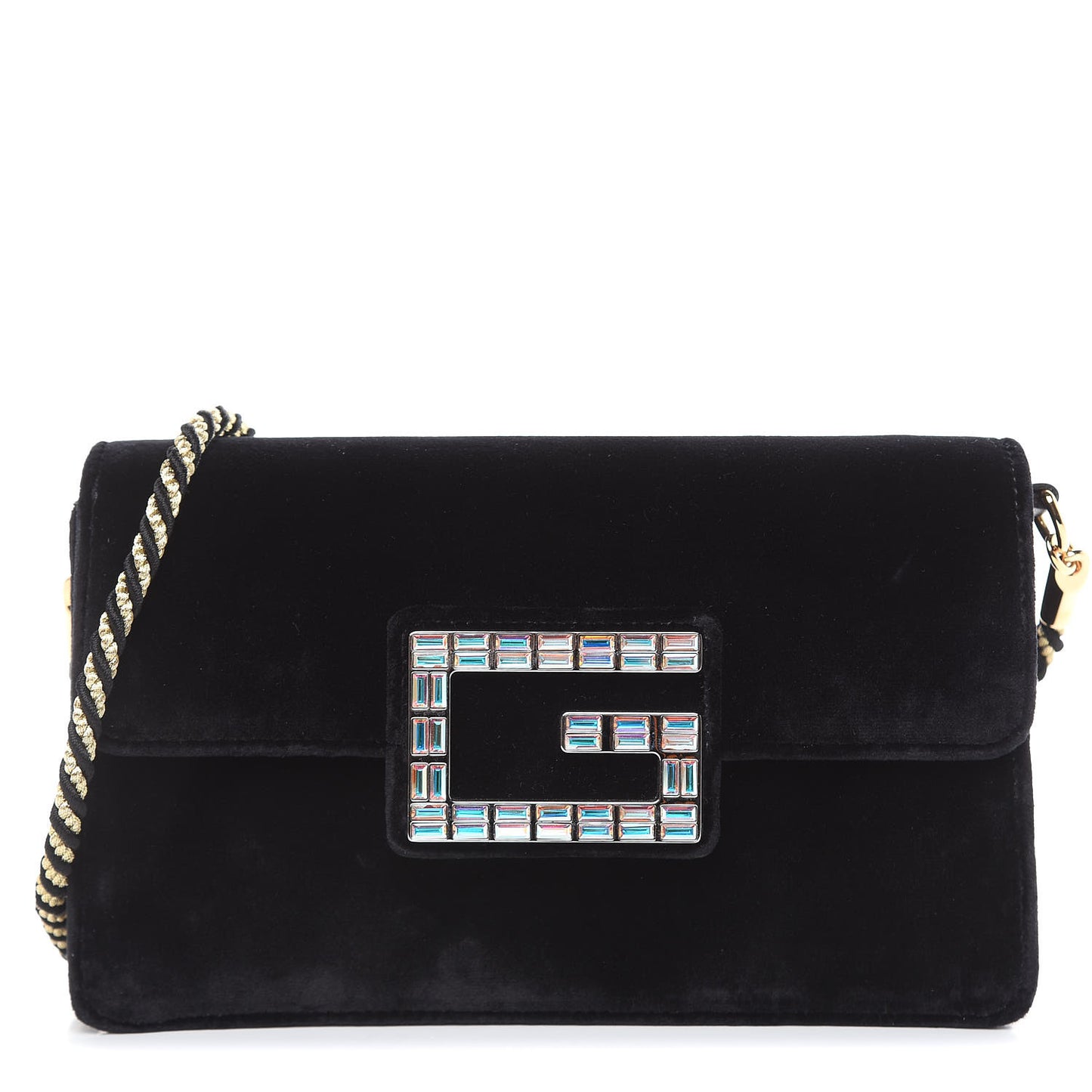 Velvet Crystal Square G Shoulder Bag Black