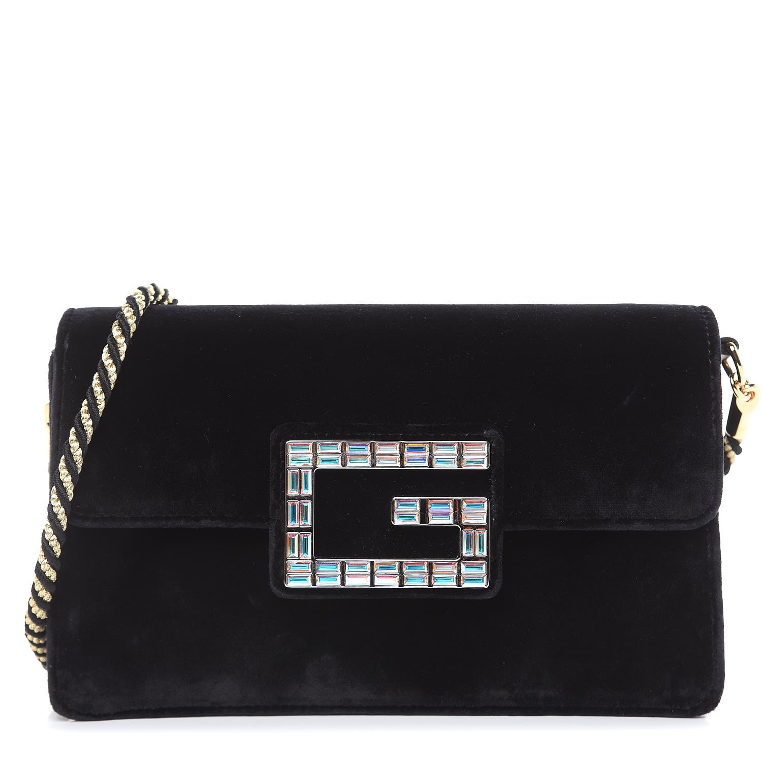 Gucci Velvet Crystal Square G Shoulder Bag Black 1 of 10