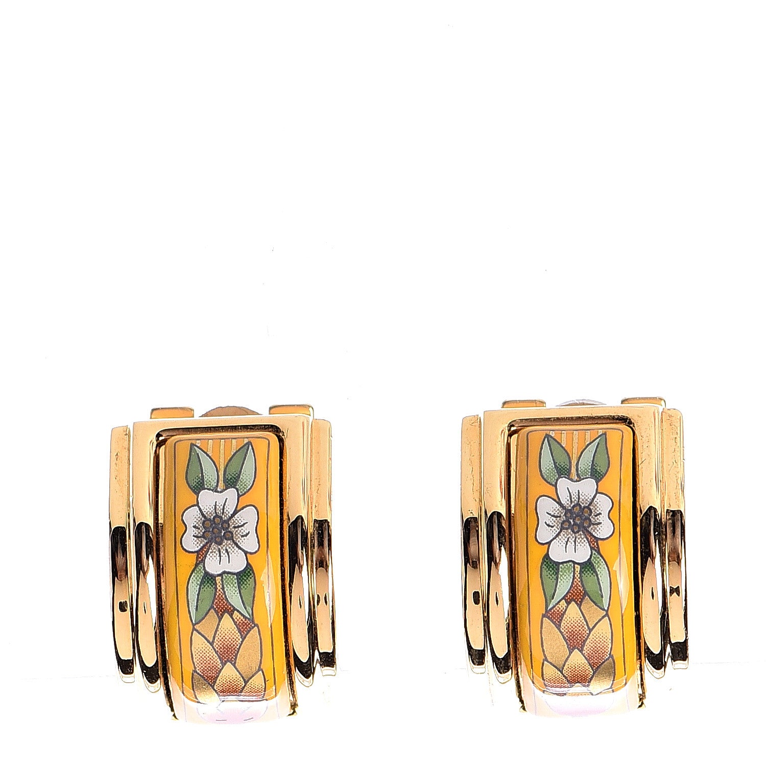 Hermes Printed Enamel Clip On Earrings Gold 1 of 4