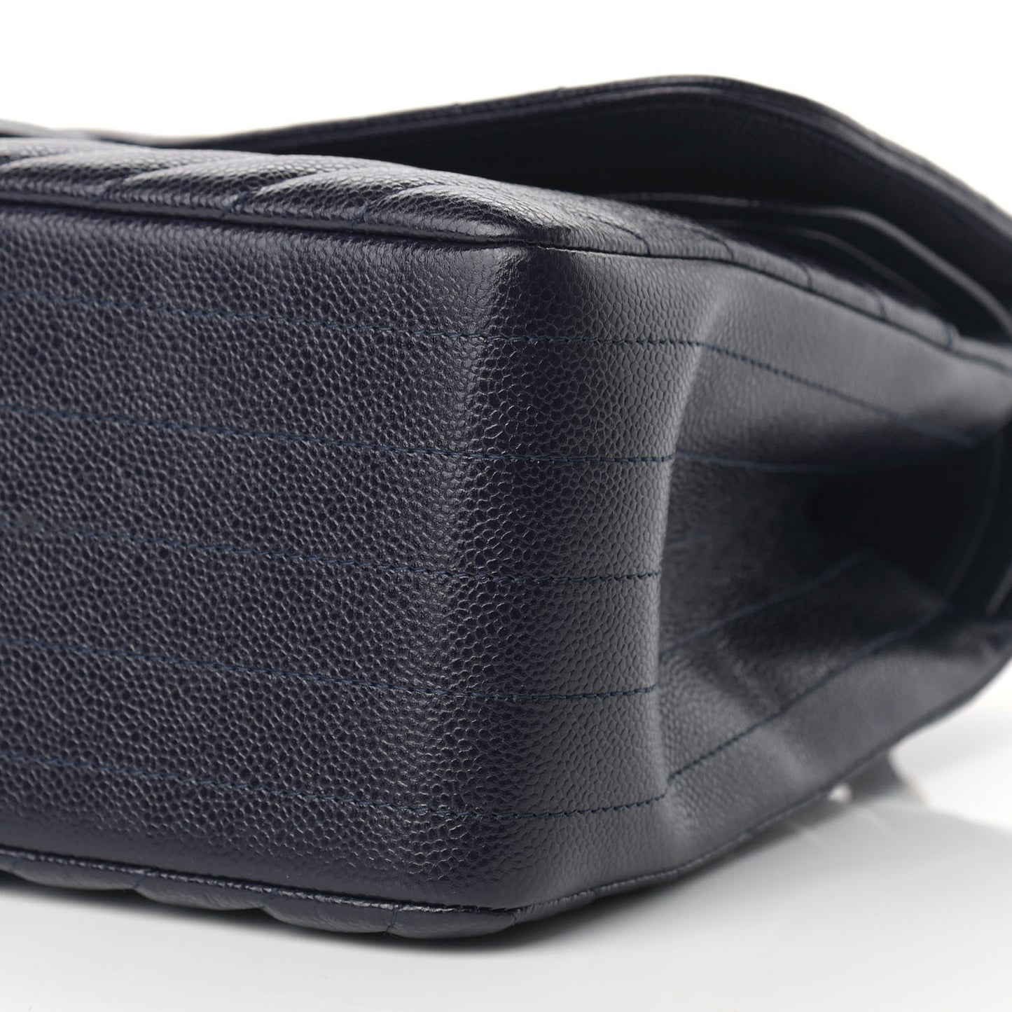Caviar Chevron Quilted Jumbo Double Flap Navy