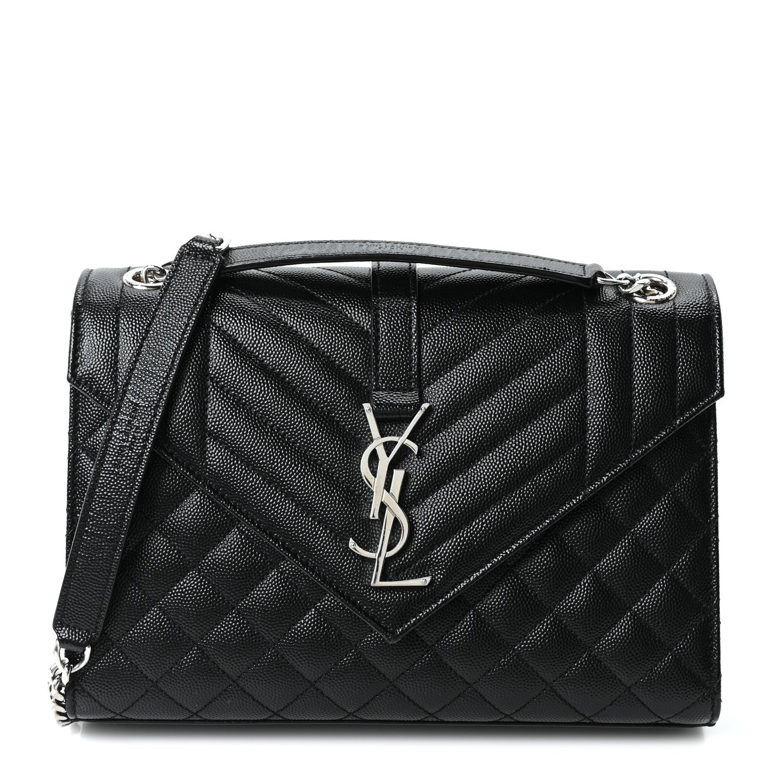 Saint Laurent Grain De Poudre Textured Mixed Matelasse Triquilt Medium Monogram Satchel Black 1 of 10