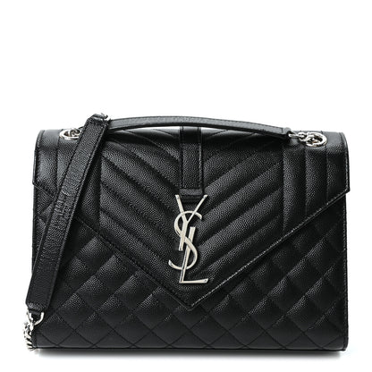 Saint Laurent Grain De Poudre Textured Mixed Matelasse Triquilt Medium Monogram Satchel Black 1 of 10