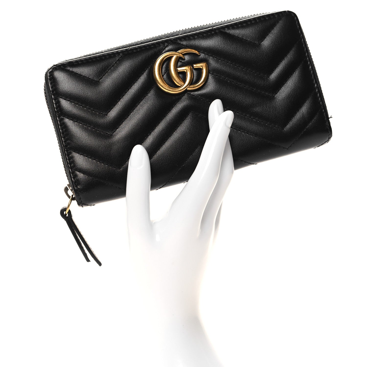 Gucci Calfskin Matelasse GG Marmont Zip Around Wallet Black 2 of 9