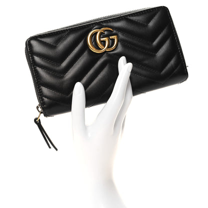 Gucci Calfskin Matelasse GG Marmont Zip Around Wallet Black 2 of 9