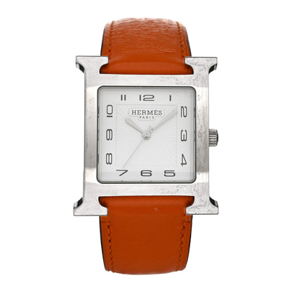 Hermes Stainless Steel Swift 30.5mm Heure H Hour Quartz Watch Orange 1 of 5