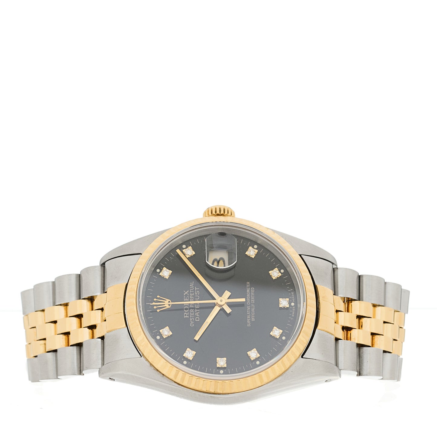 Stainless Steel 18K Yellow Gold Diamond 36mm Oyster Perpetual Datejust Watch Black 16233