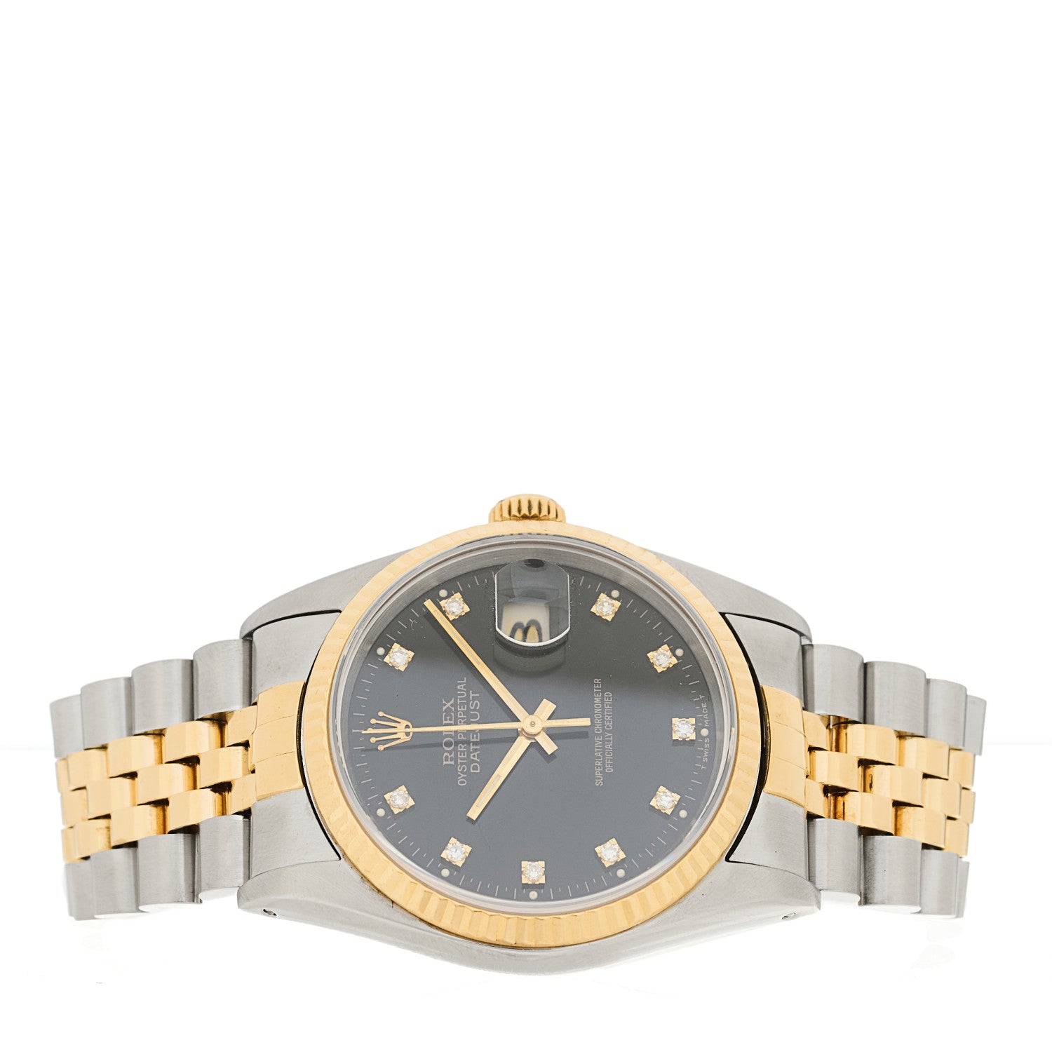 Rolex Stainless Steel 18K Yellow Gold Diamond 36mm Oyster Perpetual Datejust Watch Black 16233 2 of 5