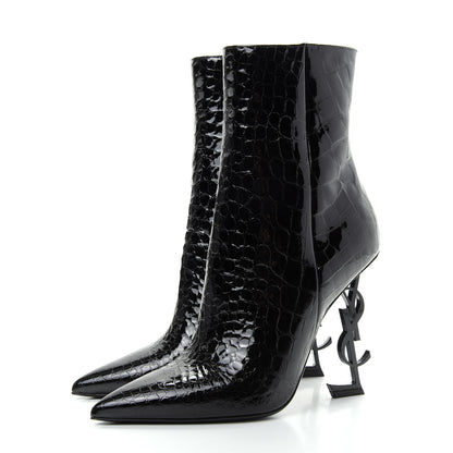 Saint Laurent Alligator Embossed Patent Calfskin Opyum 110 Ankle Boots 41 Black 3 of 11