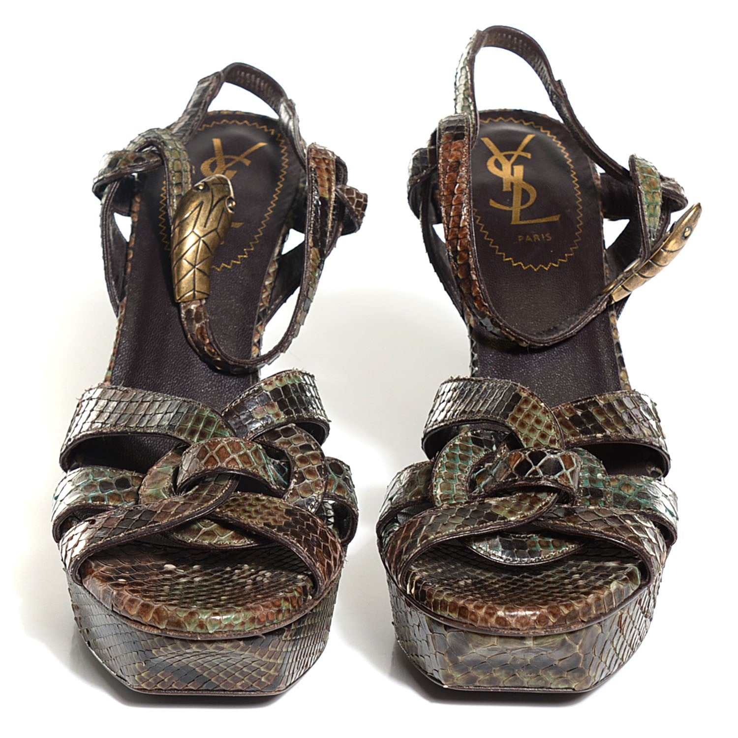 Saint Laurent Python Tribute 75 Platform Sandals 37 Verde Havana 2 of 7