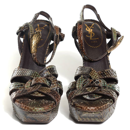 Saint Laurent Python Tribute 75 Platform Sandals 37 Verde Havana 2 of 7