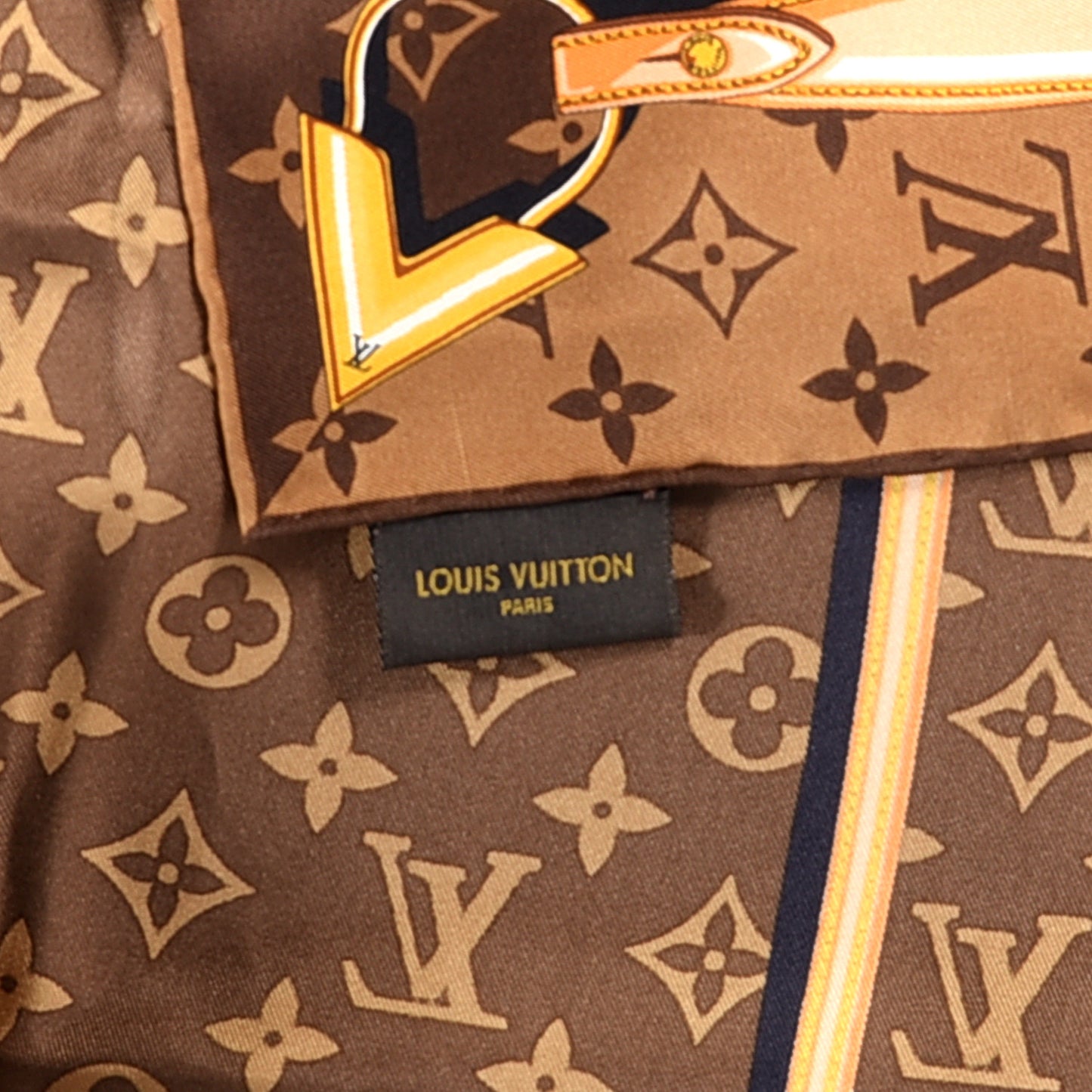 LOUIS VUITTON Silk Monogram Confidential Square Scarf Brown