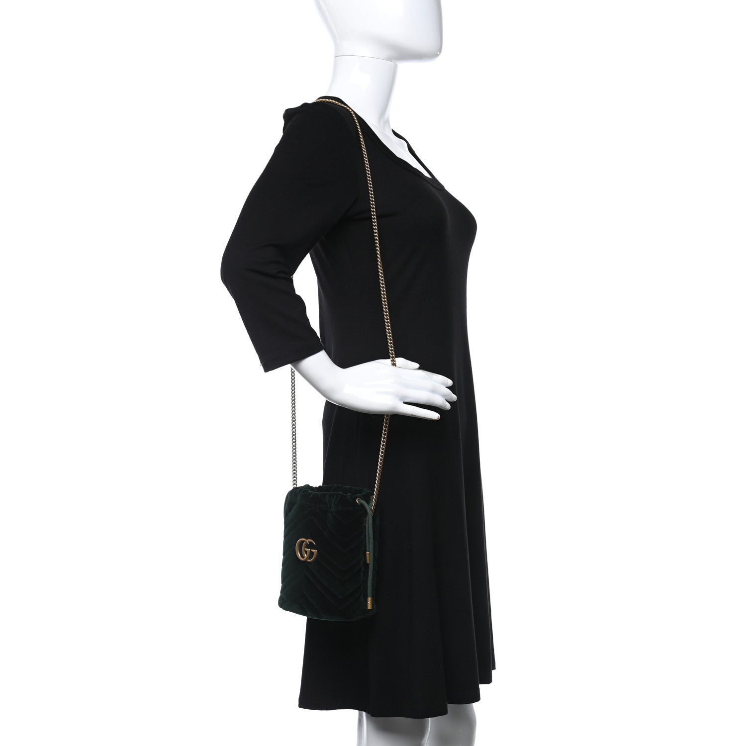 Gucci Velvet Matelasse Mini GG Marmont 2.0 Bucket Bag Dark Green 2 of 9
