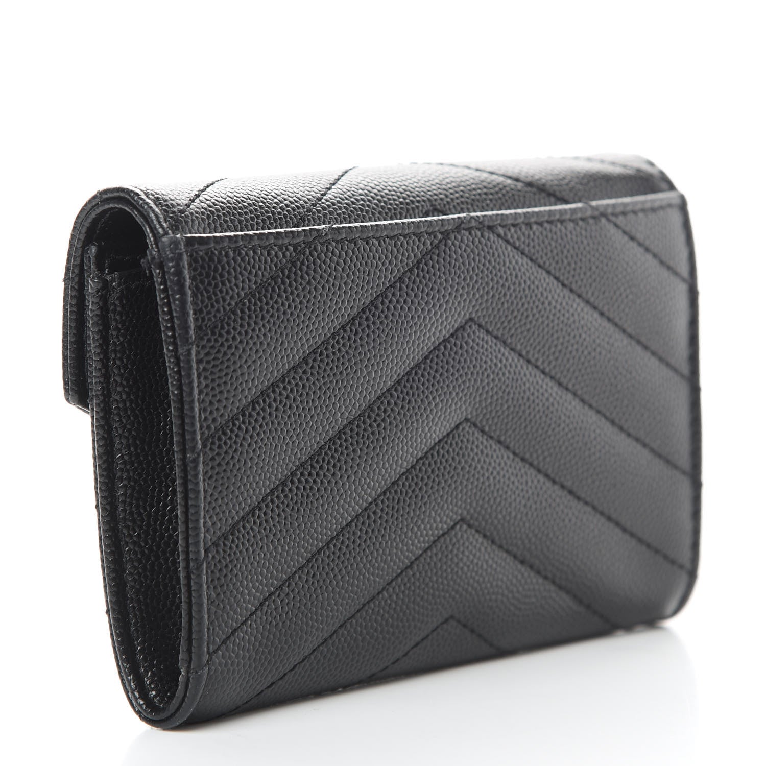Saint Laurent Grain De Poudre Matelasse Chevron Small Monogram Envelope Wallet Black 3 of 8